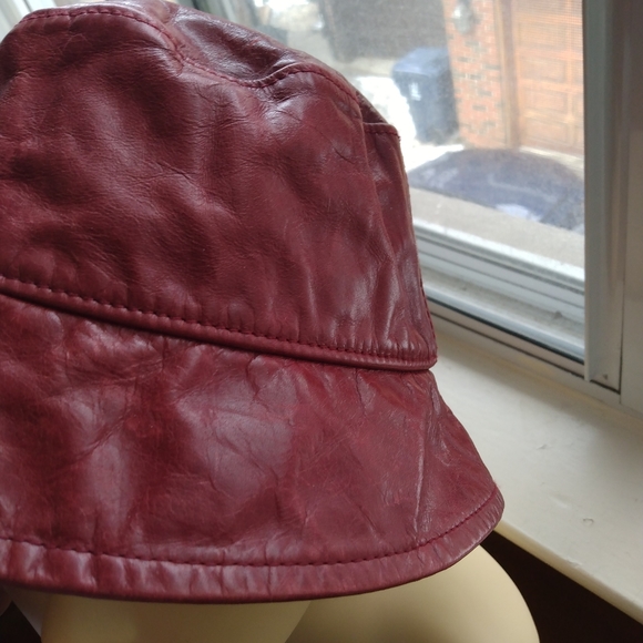 Redish / Brown Leather Bucket Hat with lining - Picture 3 of 5